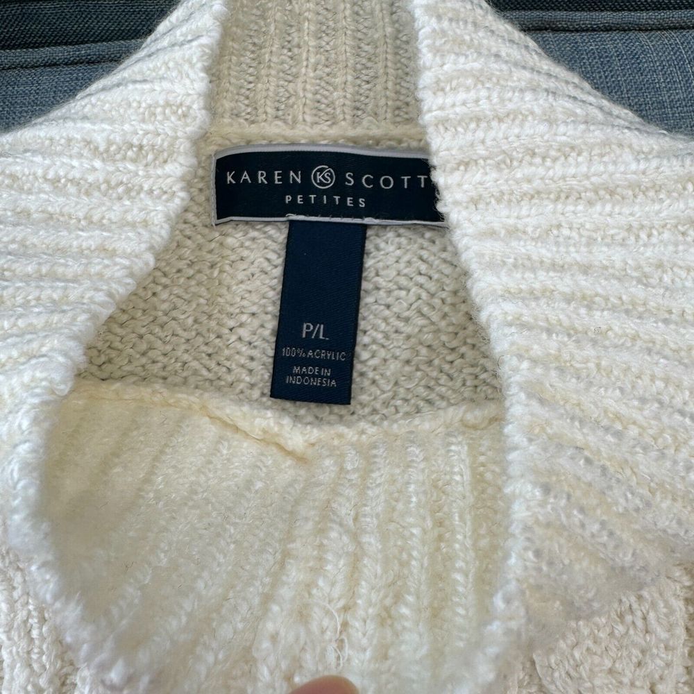 Karen Scott Knit top pearl button White PL Preppy Business - Picture 3 of 7